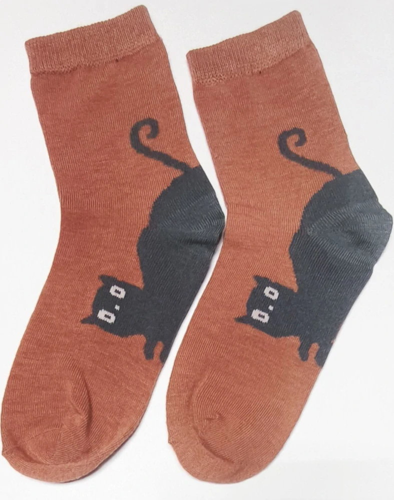 Ponožky - KOČKA - CIHLOVÉ (7-9 let) XL