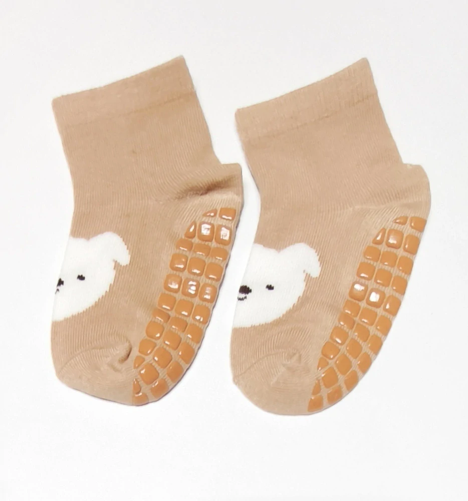 Protiskluzové ponožky - HNĚDÉ - PEJSEK - (3-5 let) L