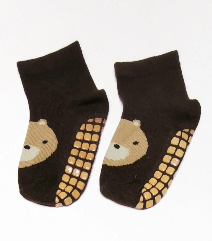 Protiskluzové ponožky - TMAVĚ HNĚDÉ - MEDVÍDEK - (12-36m) M