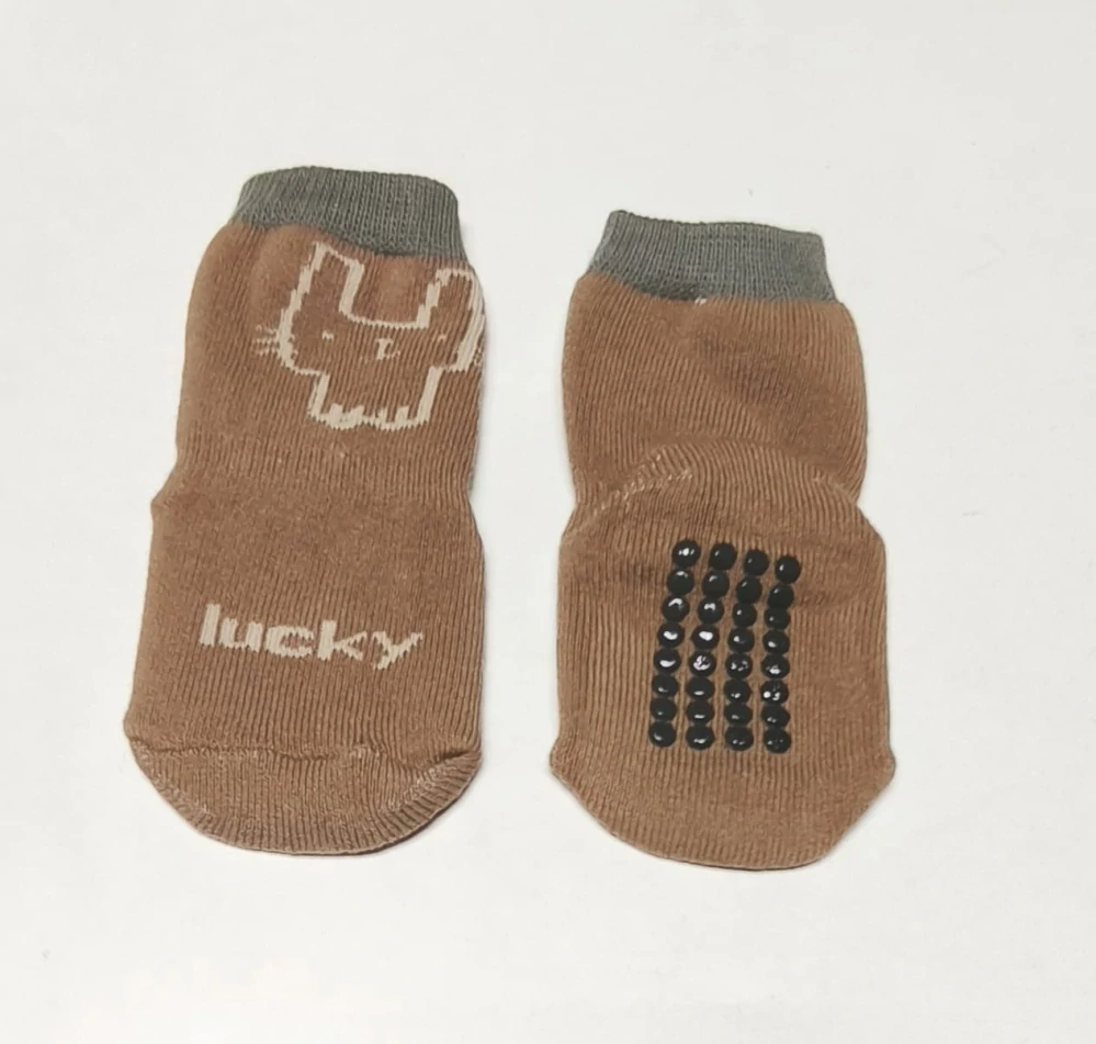 Teplé protiskluzové ponožky - HNĚDÉ - (0-12 m) S