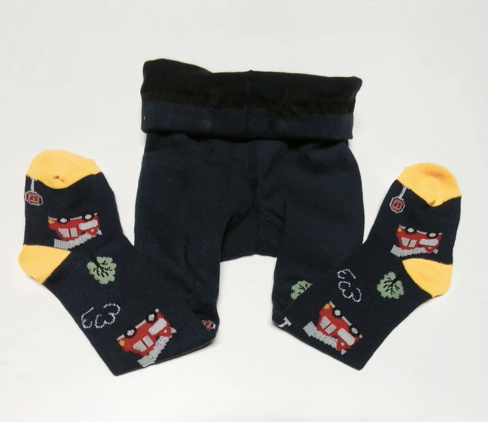 Dětské punčocháče - TMAVĚ MODRÉ - BAGR - (6-12 m)