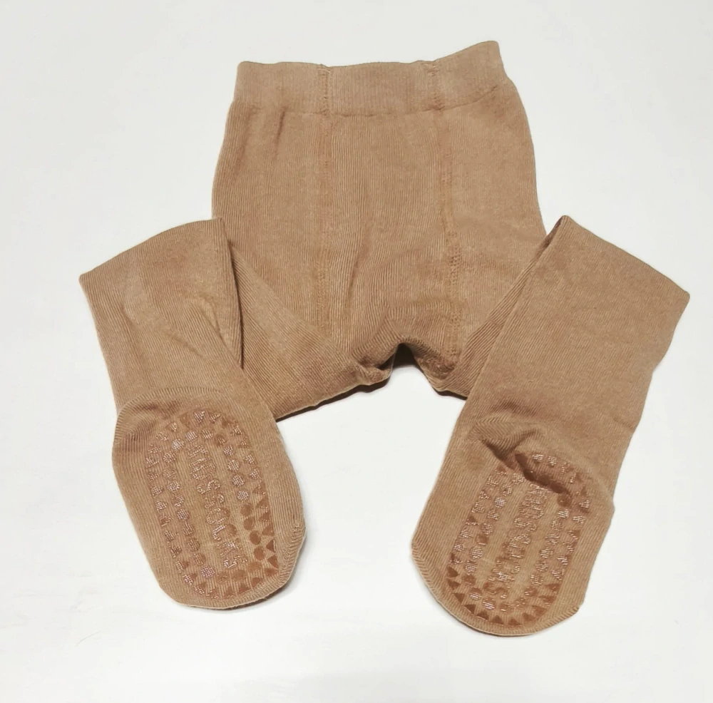 Dětské bavlněné punčocháče s protiskluzem - HNĚDÉ - (12-24 m)