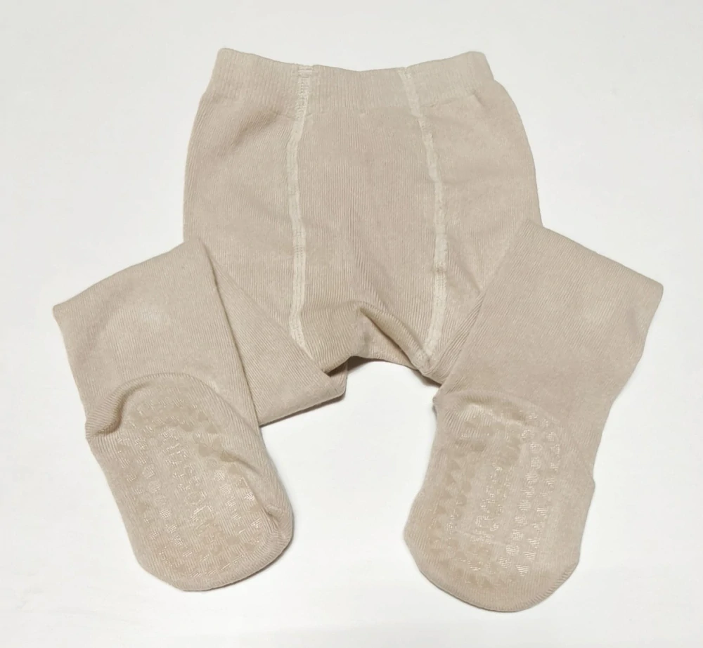 Dětské bavlněné punčocháče s protiskluzem - SVĚTLE HNĚDÉ - (12-24 m)