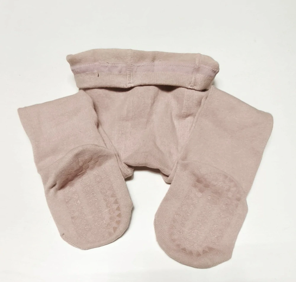 Dětské bavlněné punčocháče s protiskluzem - STARORŮŽOVÉ - (12-24 m)