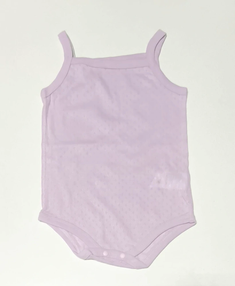 Prodyšné dětské body na ramínka – 100% bavlna - FIALOVÉ - (12-18 m)
