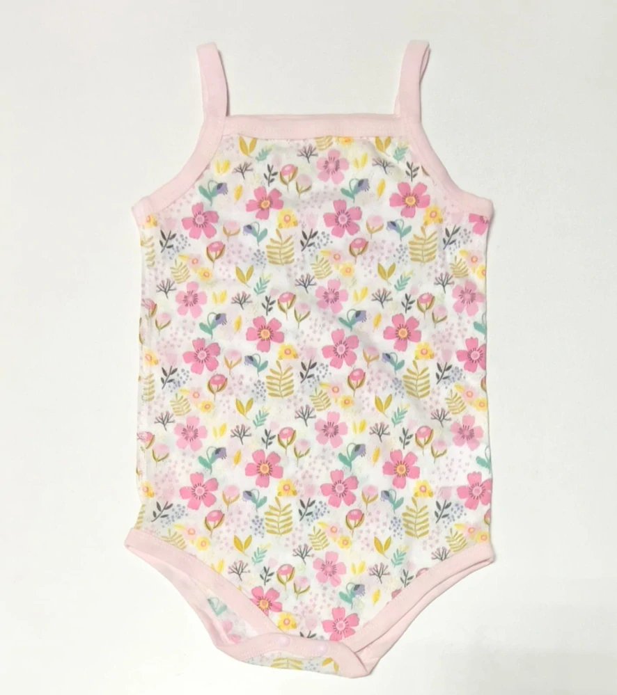 Prodyšné dětské body na ramínka – 100% bavlna - BAREVNÉ KYTIČKY - (18-24 m)
