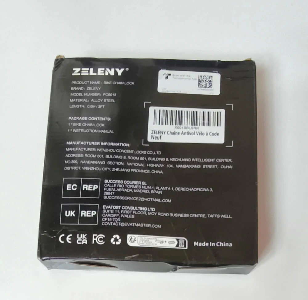 Robustní řetězový zámek na kolo a koloběžku (90 cm, 5místný kód) - ČERNÝ