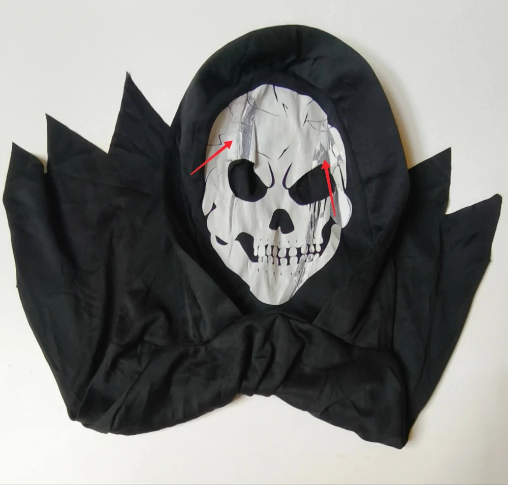 Dětský halloweenský kostým Smrtka / Kostlivec se svítícím efektem a doplňky – Velikost XL (10–12 let) – S VADOU POTISKU