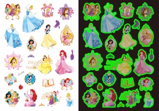 Dětské dočasné tetování - SVÍTÍCÍ VE TMĚ - DISNEY PRINCEZNY 2