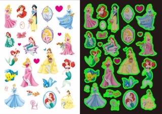 Dětské dočasné tetování - SVÍTÍCÍ VE TMĚ - DISNEY PRINCEZNY 4