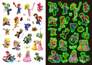 Dětské dočasné tetování - SVÍTÍCÍ VE TMĚ - SUPER MARIO BROS. 3