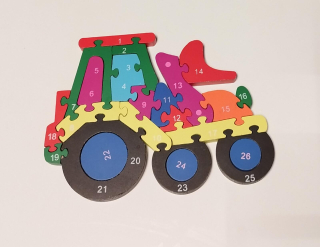 Dřevěné puzzle - TRAKTOR - Číslice a Abeceda