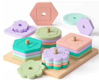 Dřevěná stohovací hračka - GEOMETRICKÉ TVARY