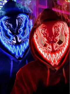 LED Maska na Halloween - VENOBAT - MODRÁ