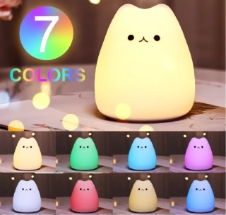 Dotyková silikonová LED noční lampička na baterky - KOČKA