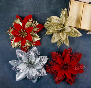Vánoční ozdoby na stromeček - VANOČNÍ HVĚZDA - STŘÍBRNÁ - 5 ks