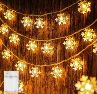 Vánoční LED řetěz - 5 m - 50 LED - SNĚHOVÁ VLOČKA - TEPLÁ BÍLÁ