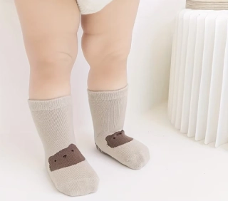 Teplé protiskluzové ponožky - SVĚTLE HNĚDÉ - KOČKA - (3-5let) L