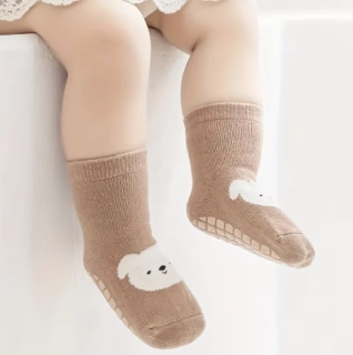 Teplé protiskluzové ponožky - HNĚDÉ - PEJSEK - (3-5let) L