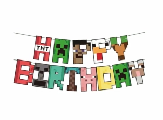 Závěsná dekorace na oslavu narozenin - HAPPY BIRTHDAY - MINECRAFT