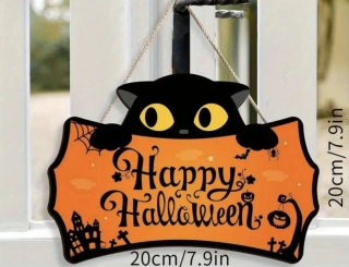Malá dekorace na dveře - HALLOWEEN - KOČKA