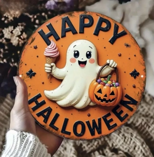 Plechová dekorace na dveře - HALLOWEEN - DUCH