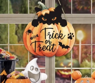 Dekorace na dveře - HALLOWEEN - KOČKA