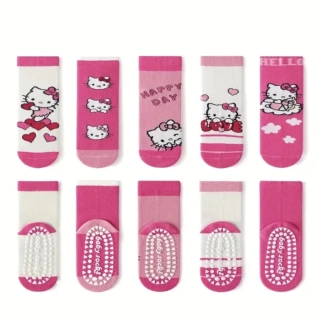 Protiskluzové ponožky SANRIO - HELLO KITTY - BÍLÉ - SRDÍČKA (3-8 let)
