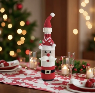 Vánoční návlek na láhev s čepicí a šálem - SANTA CLAUS