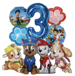 Fóliové balónky - PAW PATROL - TLAPKOVÁ PATROLA - ČÍSLO 3 - 9 ks