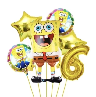 Narozeninový set fóliových balónků SPONGE BOB – číslice "6" - 6 ks