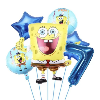 Narozeninový set fóliových balónků SPONGE BOB – číslice "7" - 6 ks