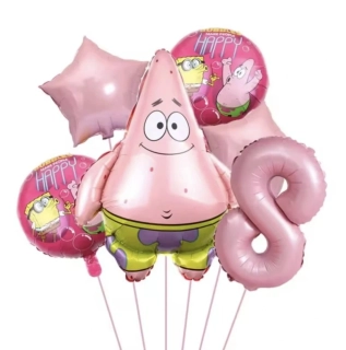 Narozeninový set fóliových balónků SPONGE BOB - PATRICK - číslice "8" - 6 ks