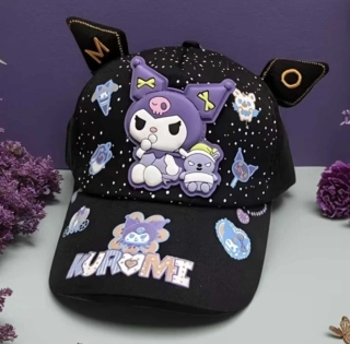 Dětská 3D kšiltovka Kuromi s oušky - ČERNÁ (3-7 let)