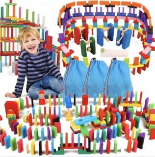 Dřevěné XL Domino – Mega sada s doplňky a překážkami (POUŽITÉ)