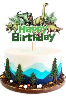 Dekorace na dort - TOPPER Dinosauři s kapradím – Happy Birthday - 1 ks